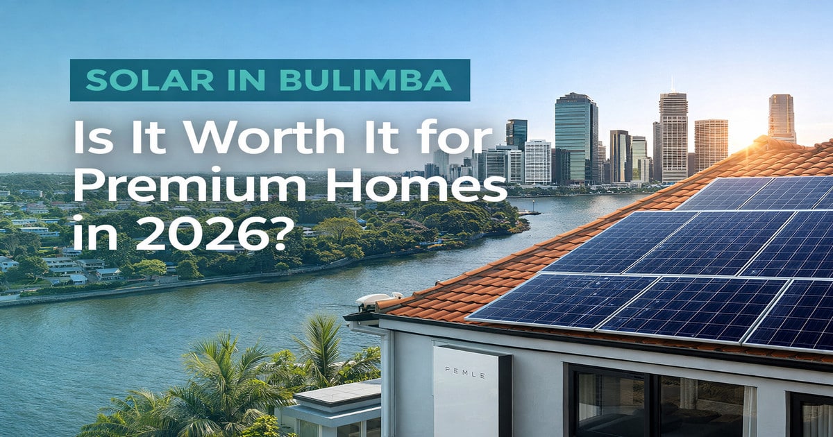 panels on a premium home in Solar Bulimba Brisbane with city skyline view