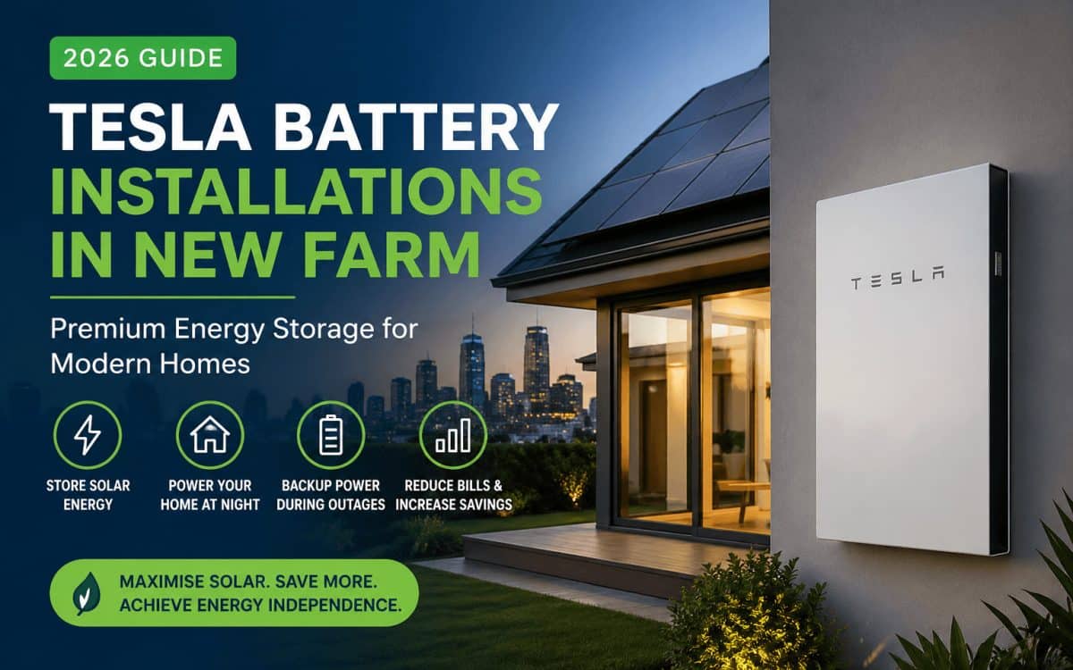 Tesla battery installations New Farm home Powerwall system