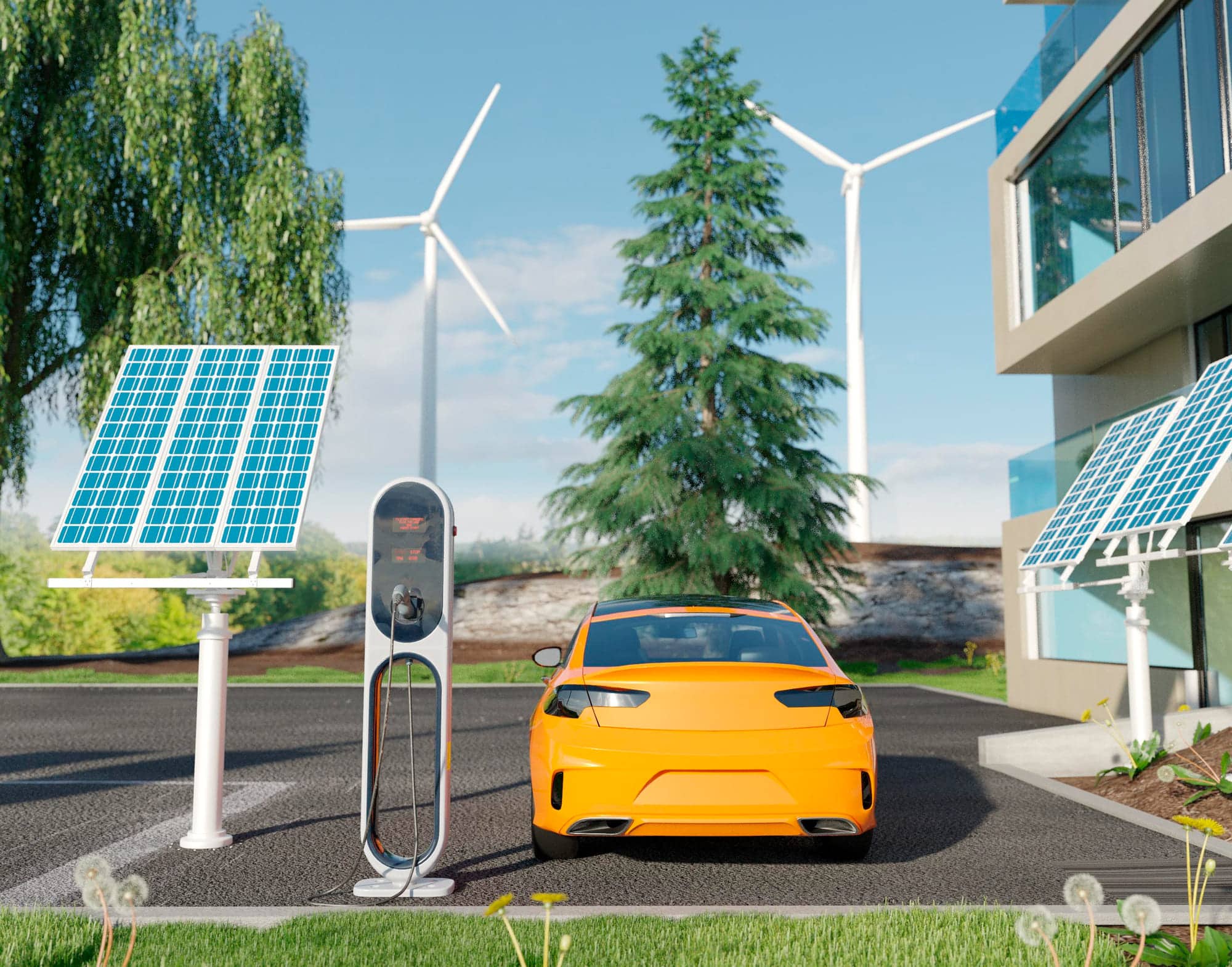 Rooftop solar panels supplying electricity to an EV charging station at an Australian home